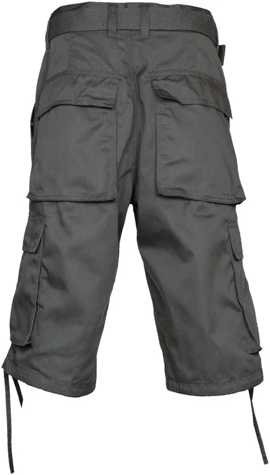 Access Men’s Solid Color Cargo Shorts with Removable Drawstring, Belt, and Six Pockets