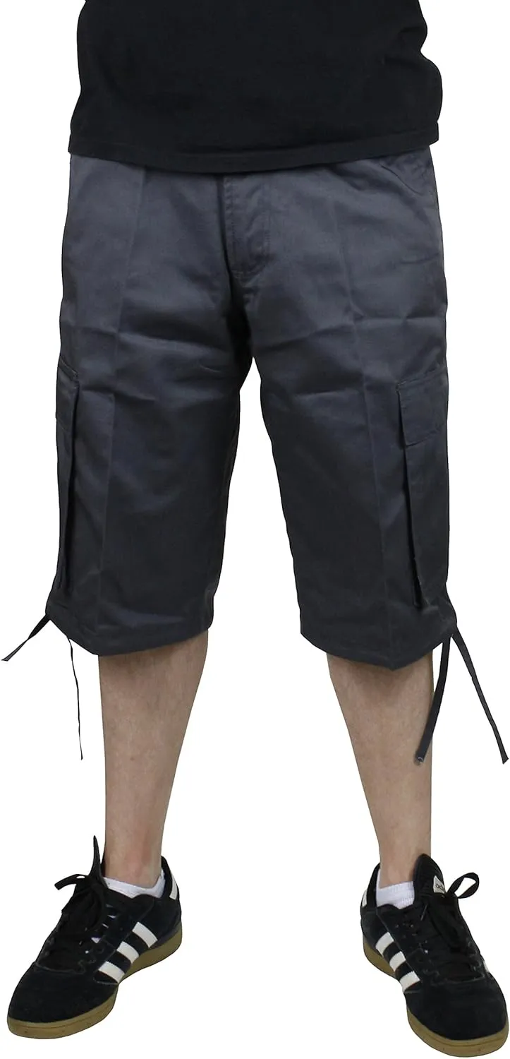Access Men’s Solid Color Cargo Shorts with Removable Drawstring, Belt, and Six Pockets