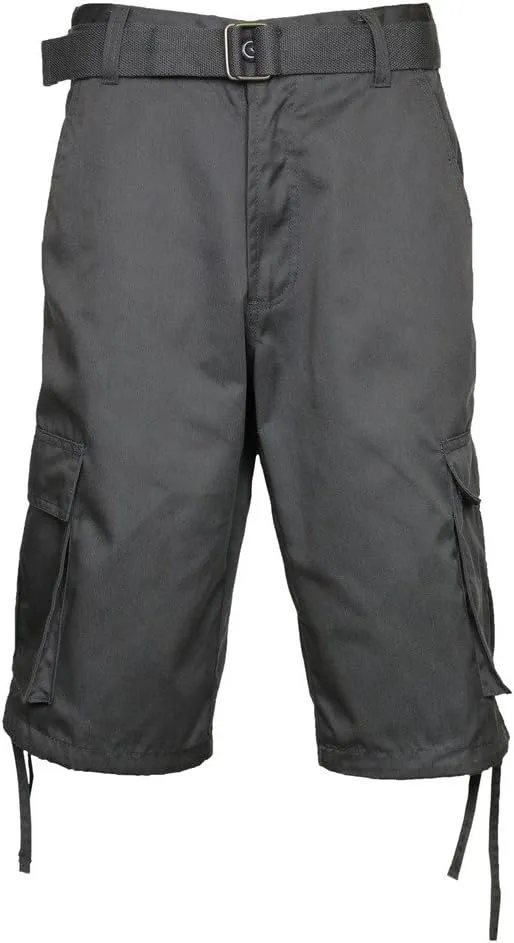 Access Men’s Solid Color Cargo Shorts with Removable Drawstring, Belt, and Six Pockets