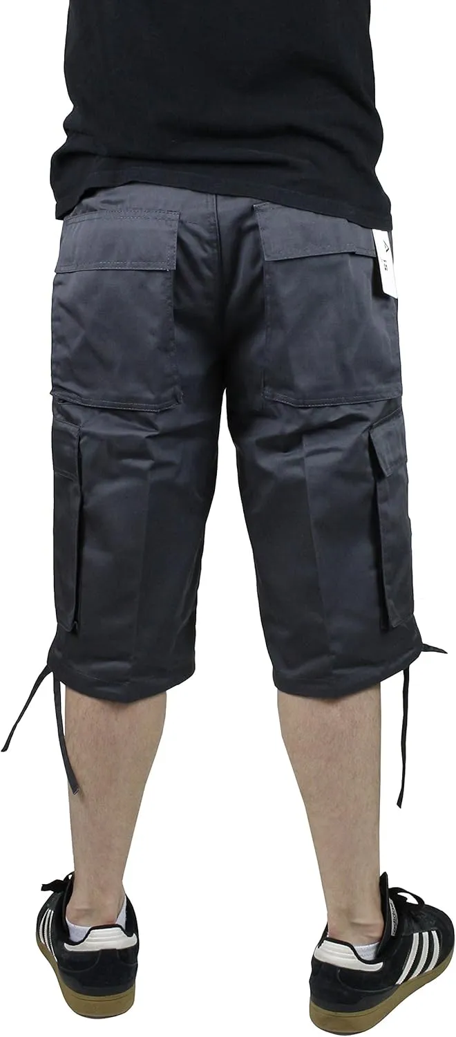 Access Men’s Solid Color Cargo Shorts with Removable Drawstring, Belt, and Six Pockets
