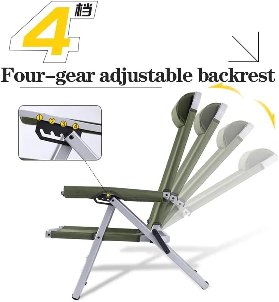 Adjustable Camping Chairs for Adults,Foldable High Back Chair,Portable Outside,Reclining Outdoor Chair Dining Picnic(Khaki) (Green)