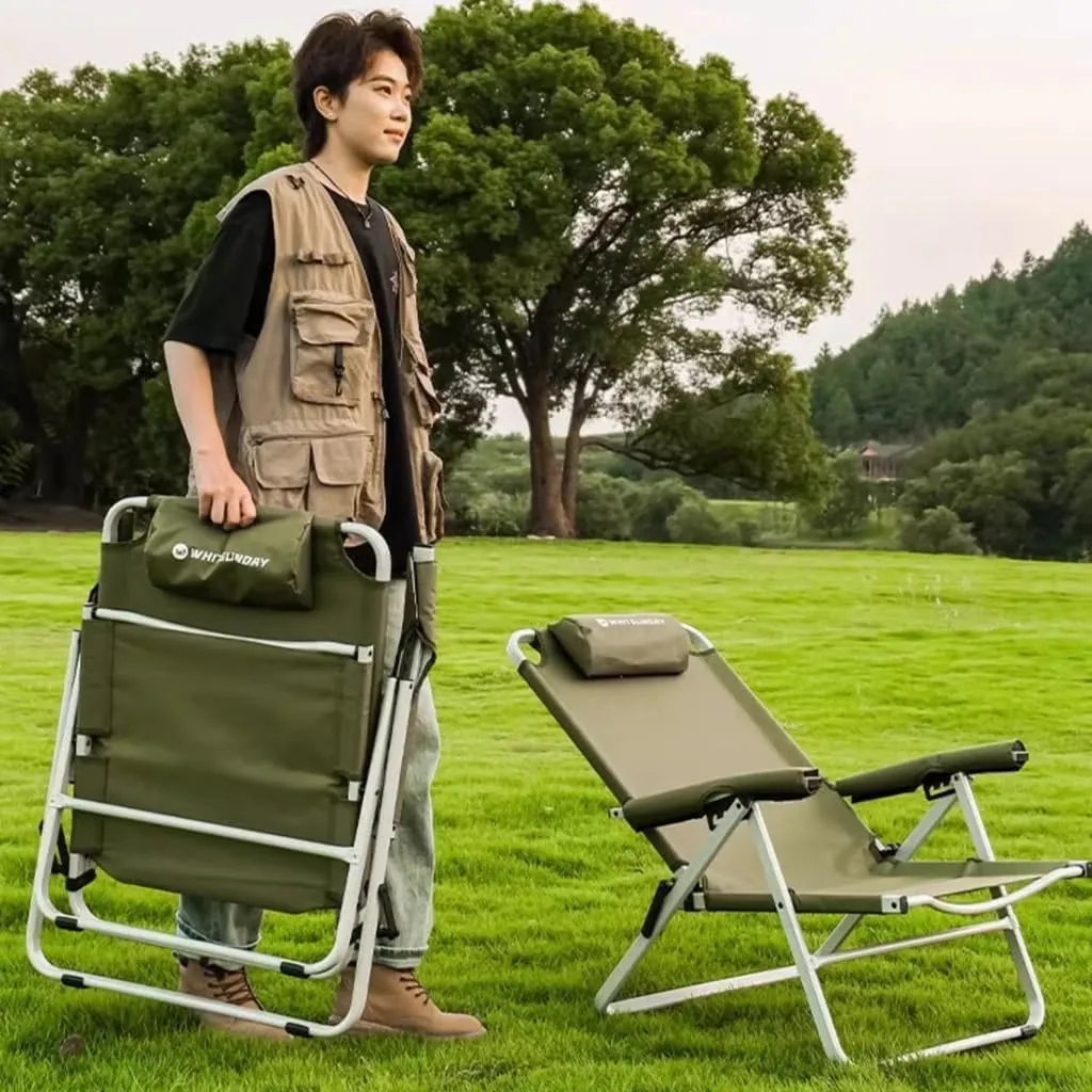 Adjustable Camping Chairs for Adults,Foldable High Back Chair,Portable Outside,Reclining Outdoor Chair Dining Picnic(Khaki) (Green)