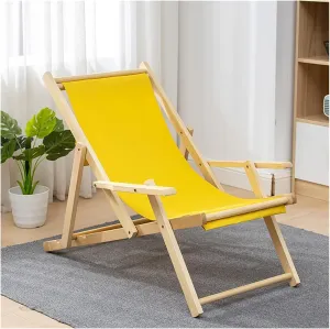 Adjustable Outdoor Folding Recliner Chair - Foldable Bamboo Sling Chair with Canvas - Portable Patio Sun Lounger for Beach or Deck