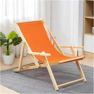 Adjustable Outdoor Folding Recliner Chair: Foldable Bamboo Sling with Canvas for Patio, Beach, and Lawn Lounging