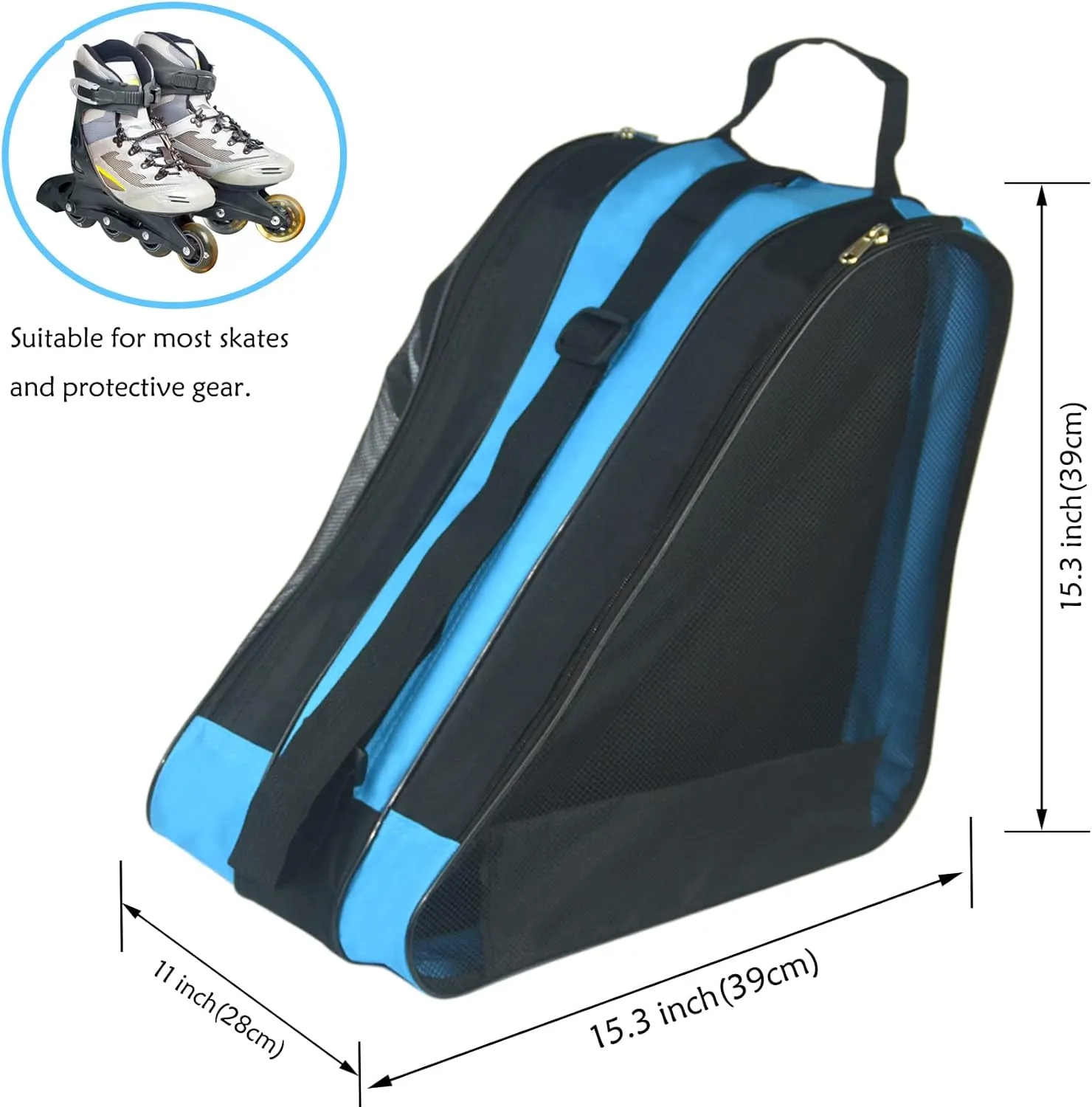 Adjustable Shoulder Strap Skate Bag - Large Capacity, Breathable, Fits Quad, Inline, Ice & Roller Skates and Accessories