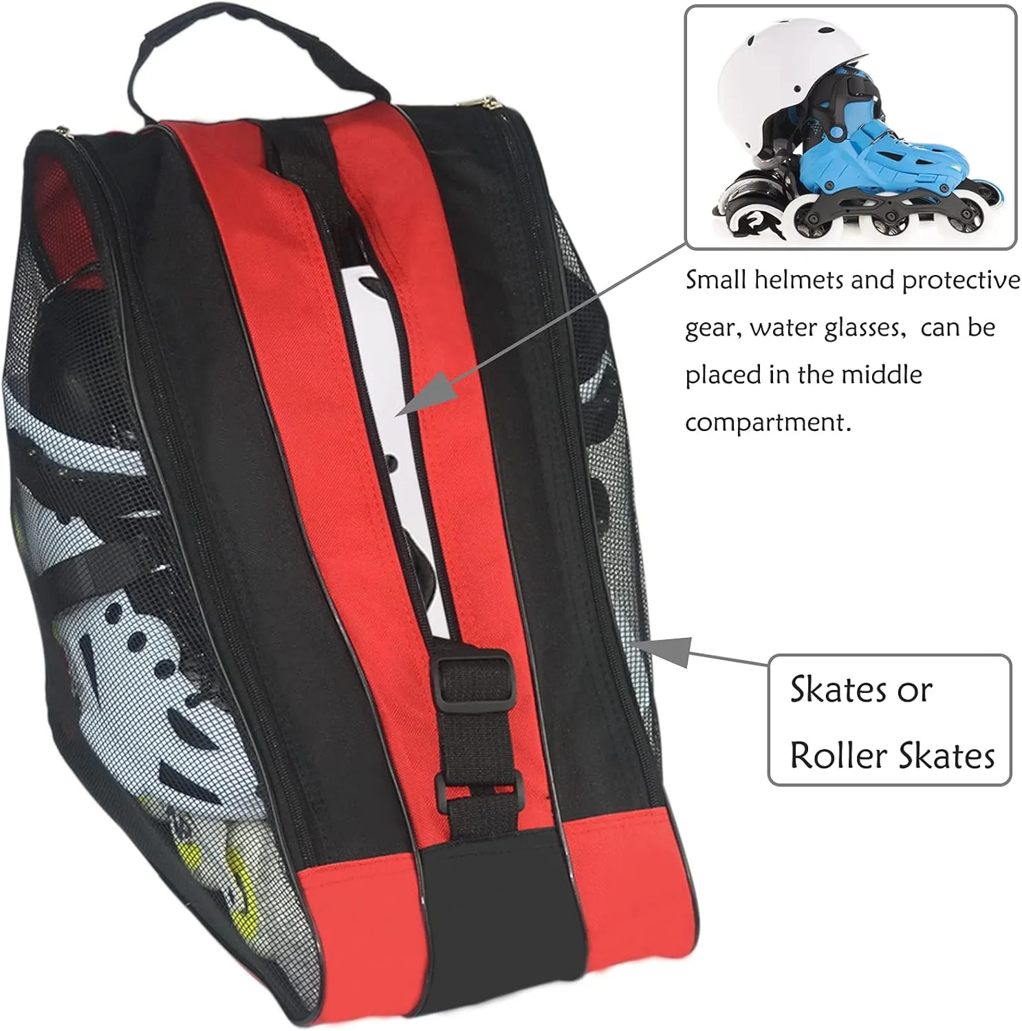 Adjustable Shoulder Strap Skate Bag - Large Capacity, Breathable, Fits Quad, Inline, Ice & Roller Skates and Accessories