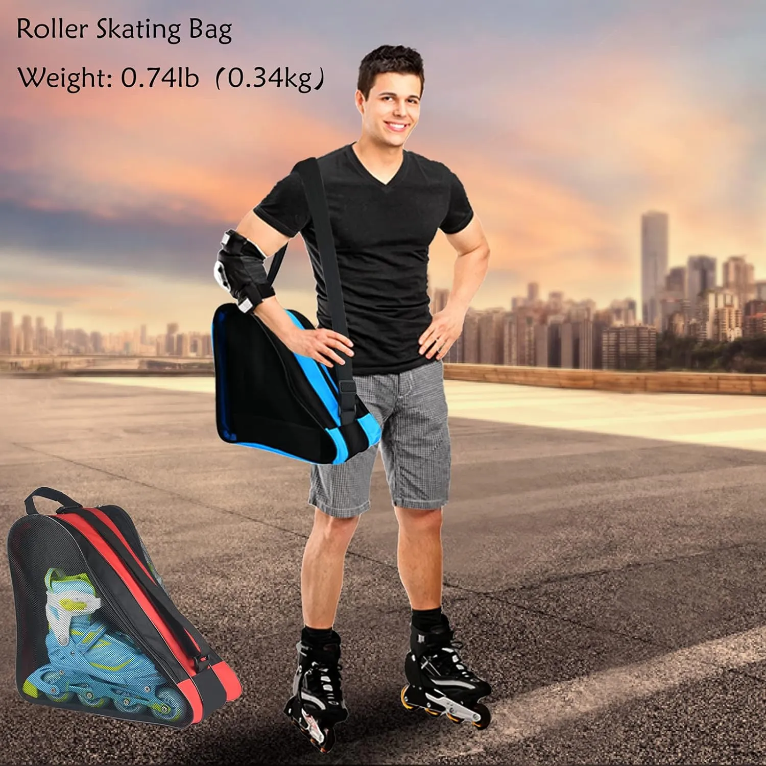 Adjustable Shoulder Strap Skate Bag - Large Capacity, Breathable, Fits Quad, Inline, Ice & Roller Skates and Accessories