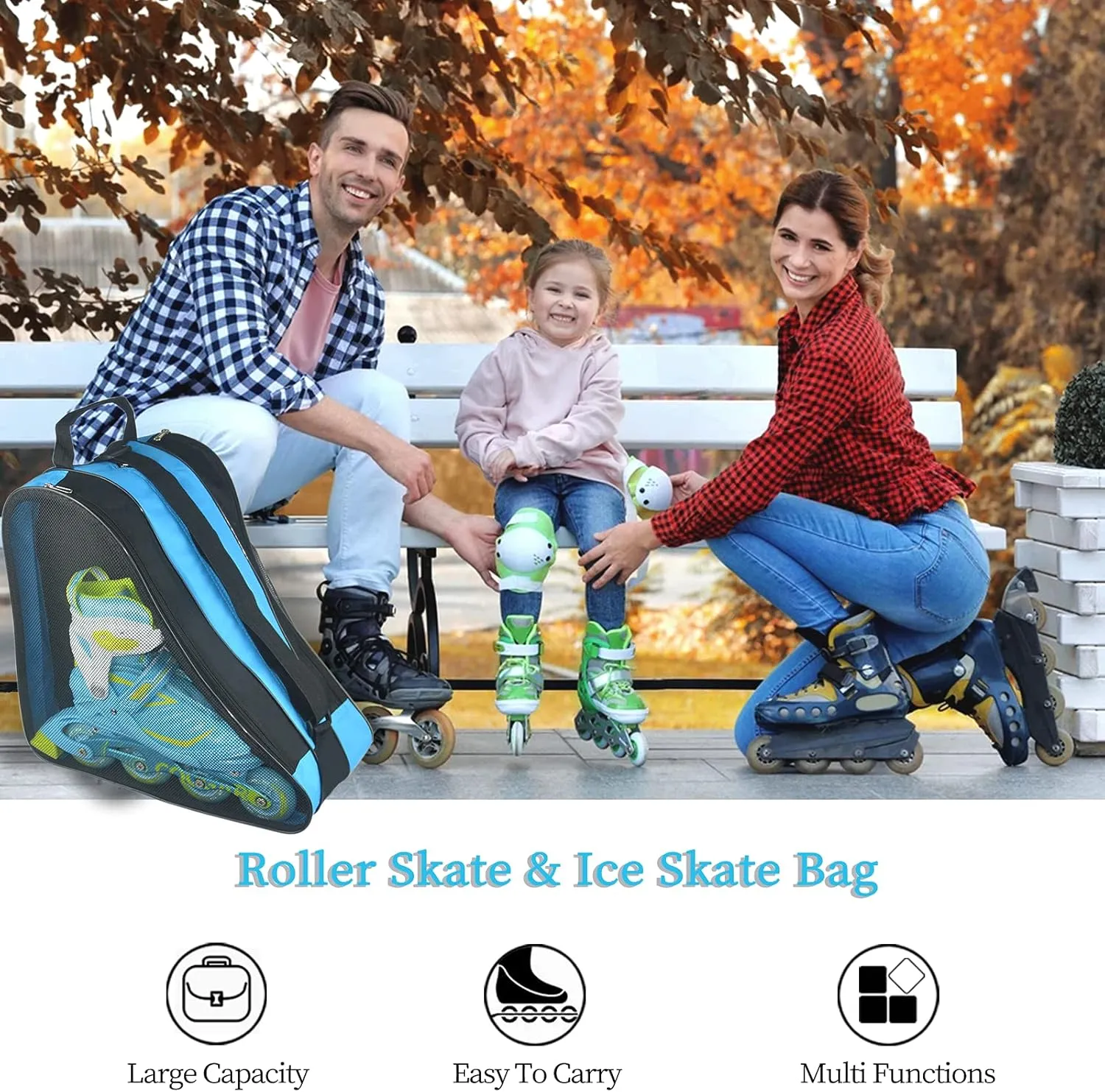 Adjustable Shoulder Strap Skate Bag - Large Capacity, Breathable, Fits Quad, Inline, Ice & Roller Skates and Accessories