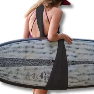 Adjustable Washable Surfboard Carrying Sling and Towel Combination Accessory in 100% Cotton, Recycled PET Plastic Closure (Black)