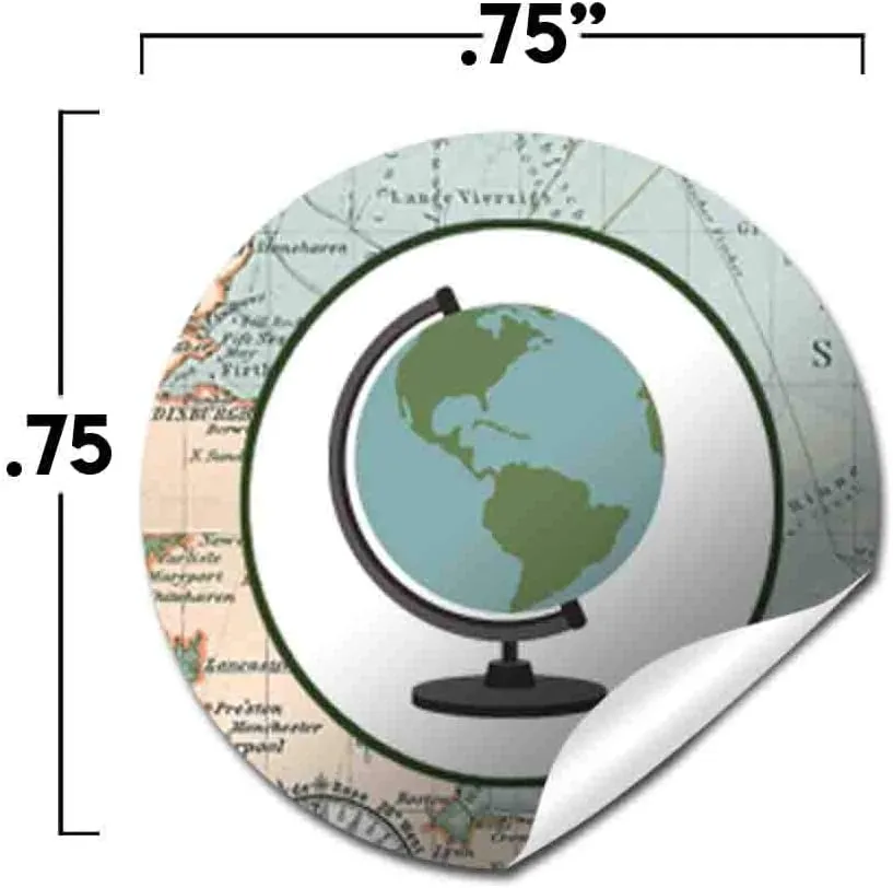 Adventure Awaits World Traveler Gender Neutral Baby Shower Kiss Sticker Labels, 300 Party Circle Sticker sized 0.75” for Chocolate Kisses, Great for Party Favors, Envelope Seals & Goodie Bags