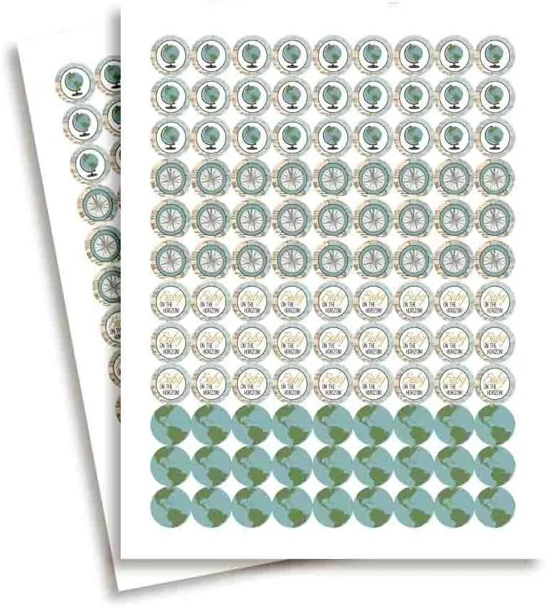 Adventure Awaits World Traveler Gender Neutral Baby Shower Kiss Sticker Labels, 300 Party Circle Sticker sized 0.75” for Chocolate Kisses, Great for Party Favors, Envelope Seals & Goodie Bags