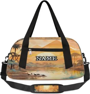 African Egyptian Sunset Print Personalized Kids Duffel Bag Custom Gym Sports Duffle Bag Teen Travel Gymnastic Weekender Overnighter Bag Carry on Toe Bag for Boys & Girls