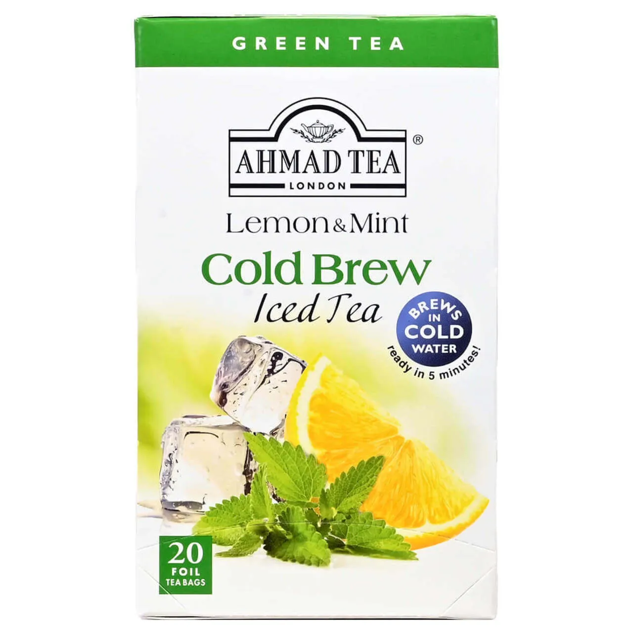 Ahmad Tea Lemon & Mint Cold Brew Iced Green Tea - Teabags -20 count