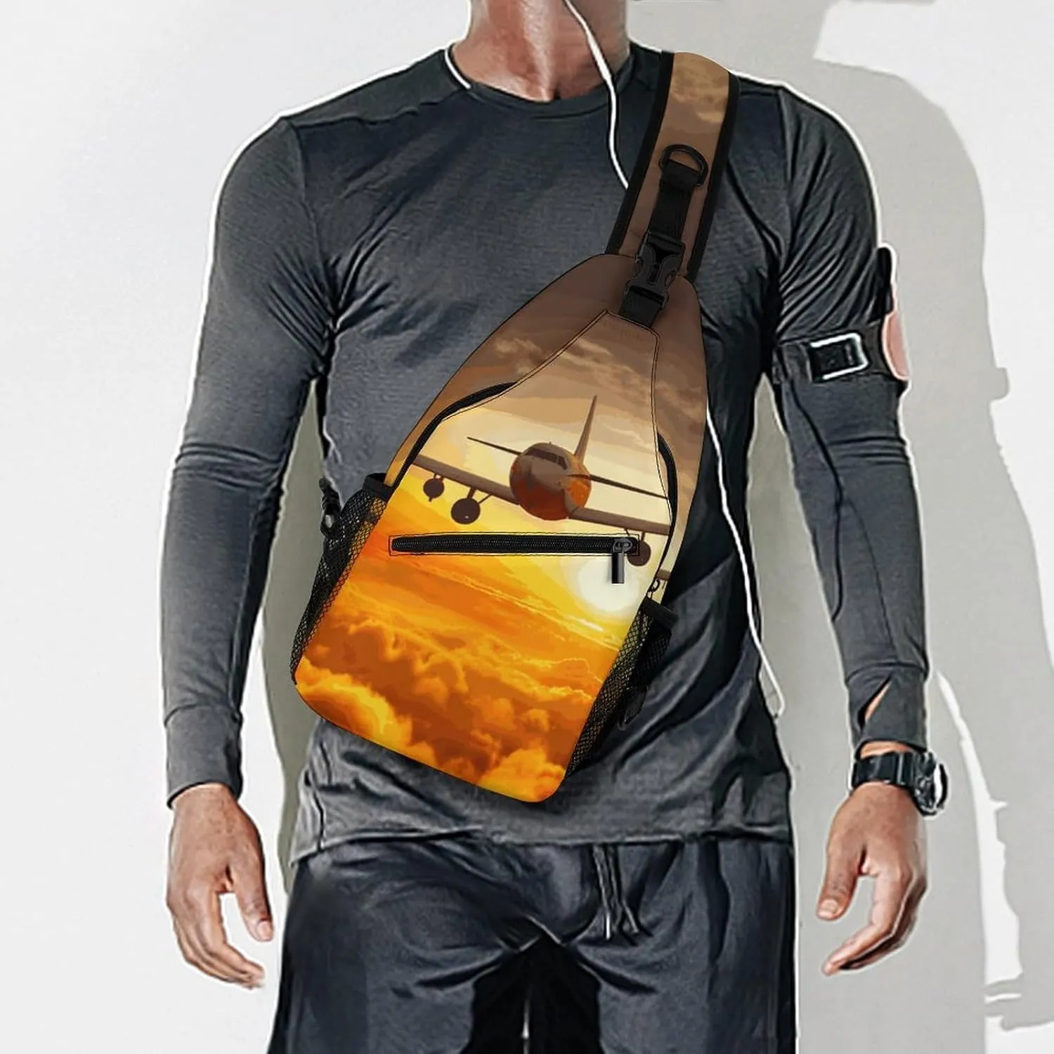 Aircraft Plane at Sunset Sling Bag Crossbody Bags Cross Body Bag Fanny Packs Chest Bags Sling Purses for Travel