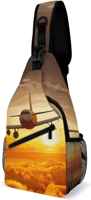 Aircraft Plane at Sunset Sling Bag Crossbody Bags Cross Body Bag Fanny Packs Chest Bags Sling Purses for Travel