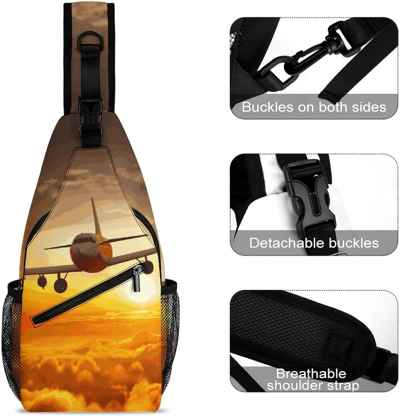 Aircraft Plane at Sunset Sling Bag Crossbody Bags Cross Body Bag Fanny Packs Chest Bags Sling Purses for Travel