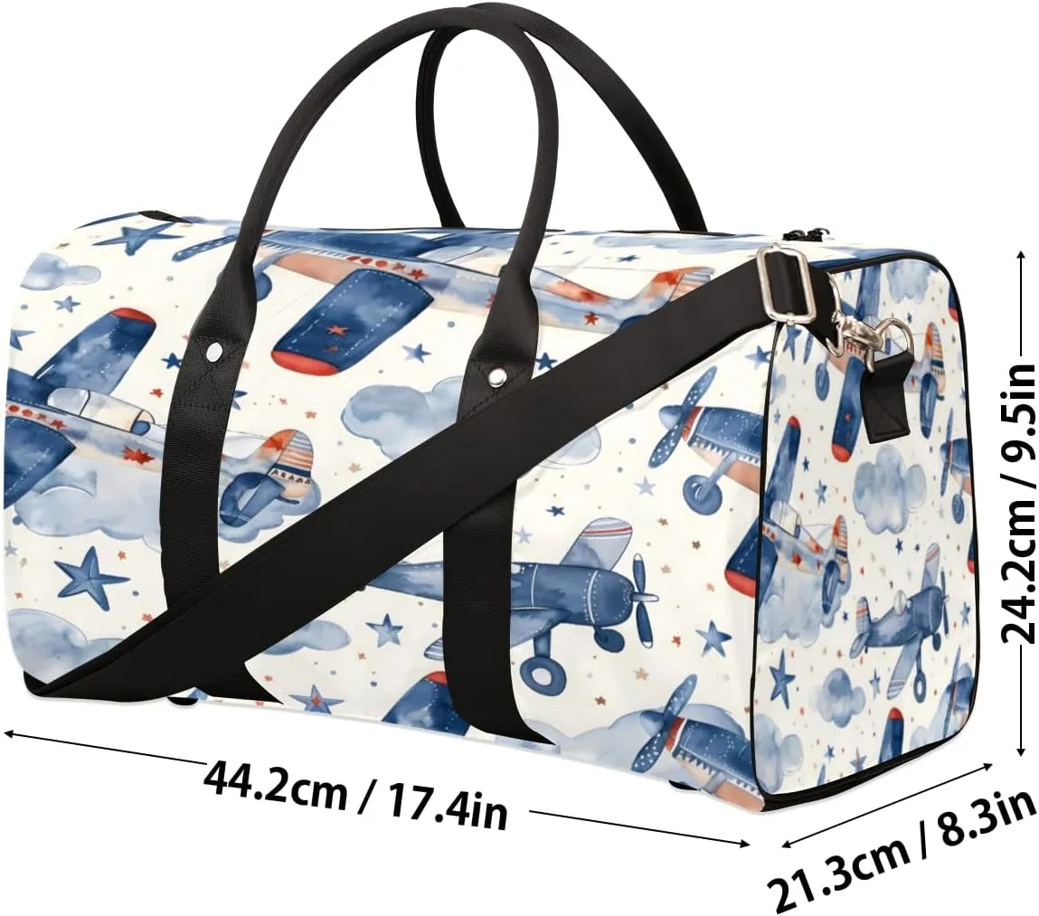 Airplanes Travel Duffle Bag, Sports Gym Bags for Women Men, Carry On Weekender Overnight Workout Airplane Trips Bag