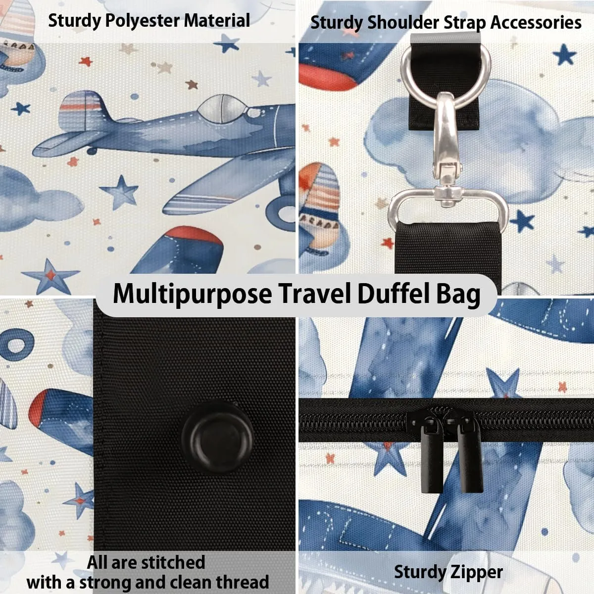 Airplanes Travel Duffle Bag, Sports Gym Bags for Women Men, Carry On Weekender Overnight Workout Airplane Trips Bag