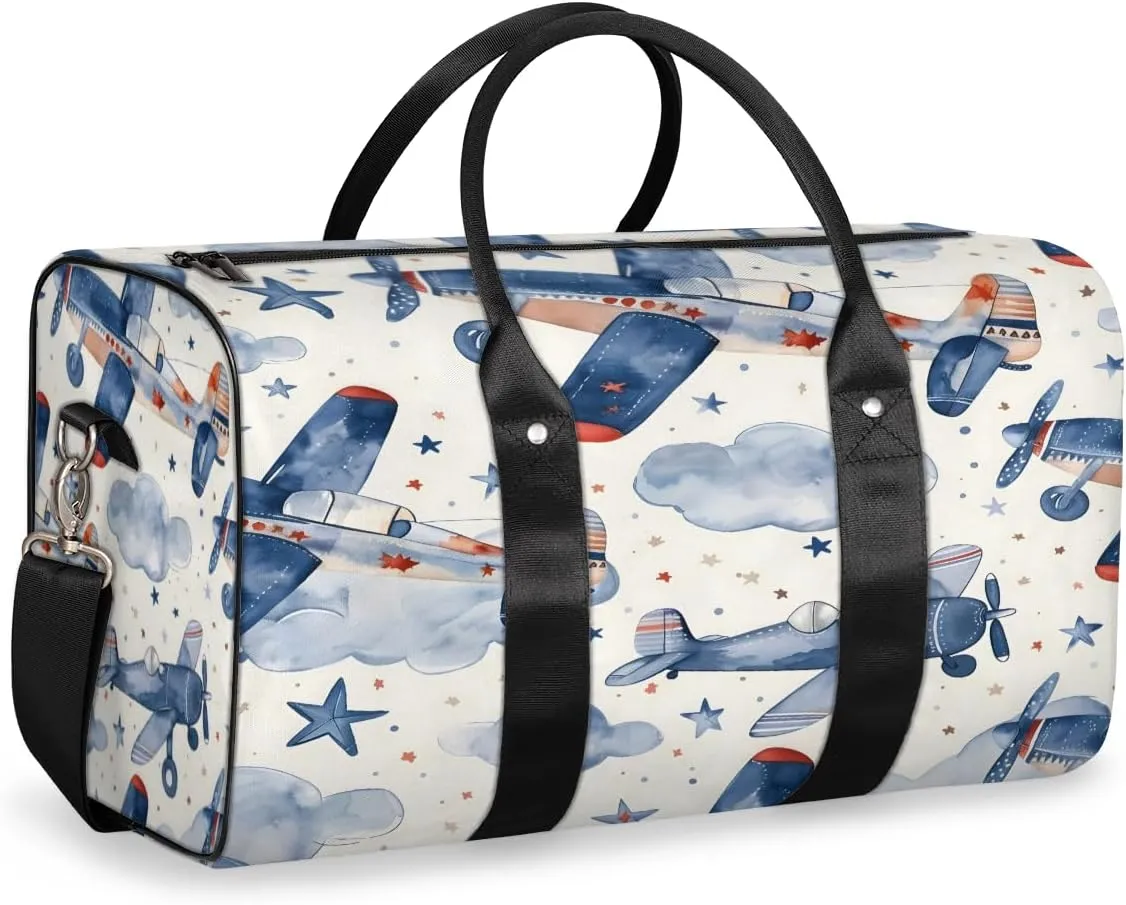 Airplanes Travel Duffle Bag, Sports Gym Bags for Women Men, Carry On Weekender Overnight Workout Airplane Trips Bag