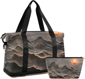 AIXIWAWA Art Sunset Duffel Bags Set with Shoes Compartment Trolley Sleeve Removeable Strap for Workout Travel Gym