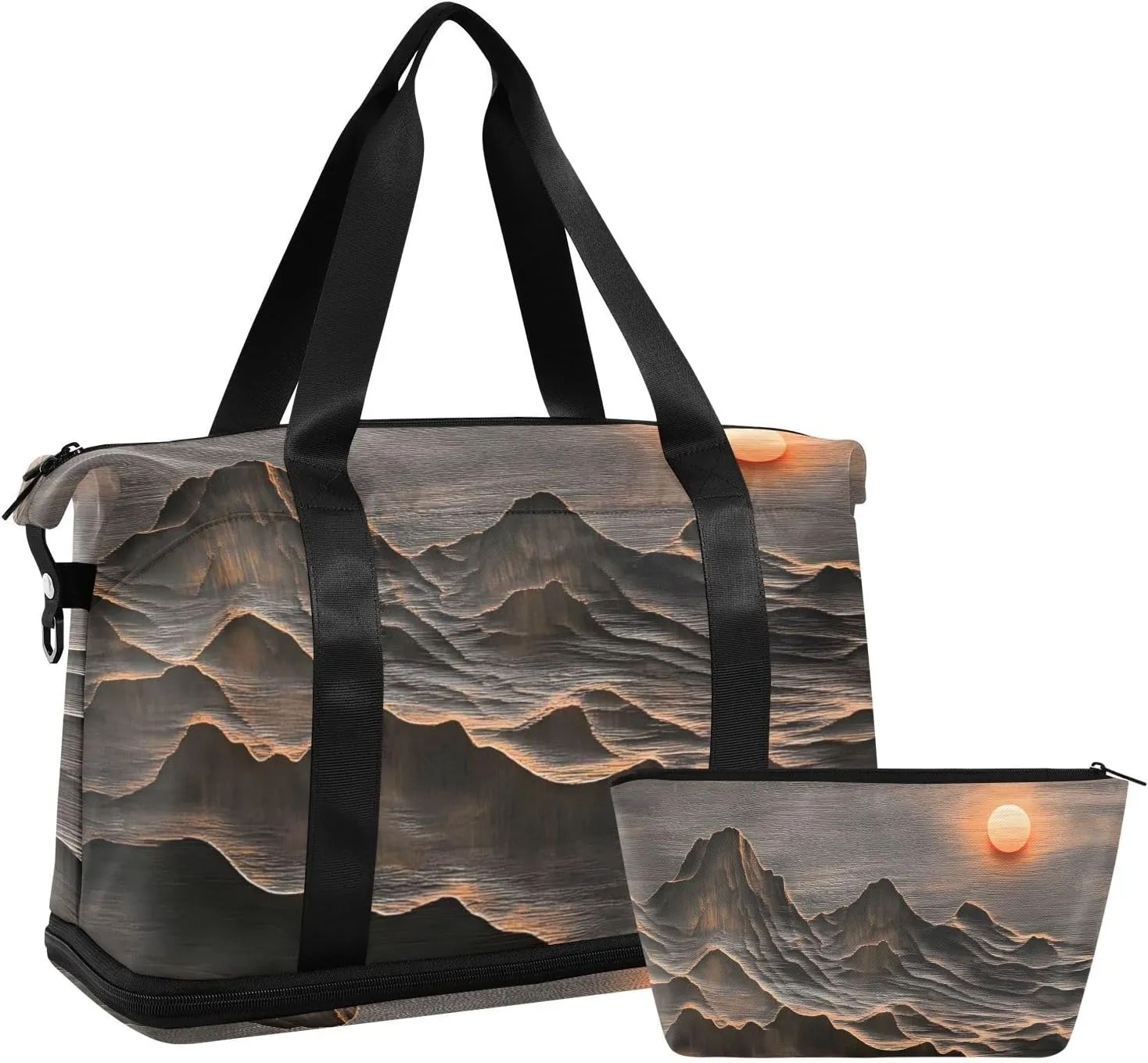 AIXIWAWA Art Sunset Duffel Bags Set with Shoes Compartment Trolley Sleeve Removeable Strap for Workout Travel Gym