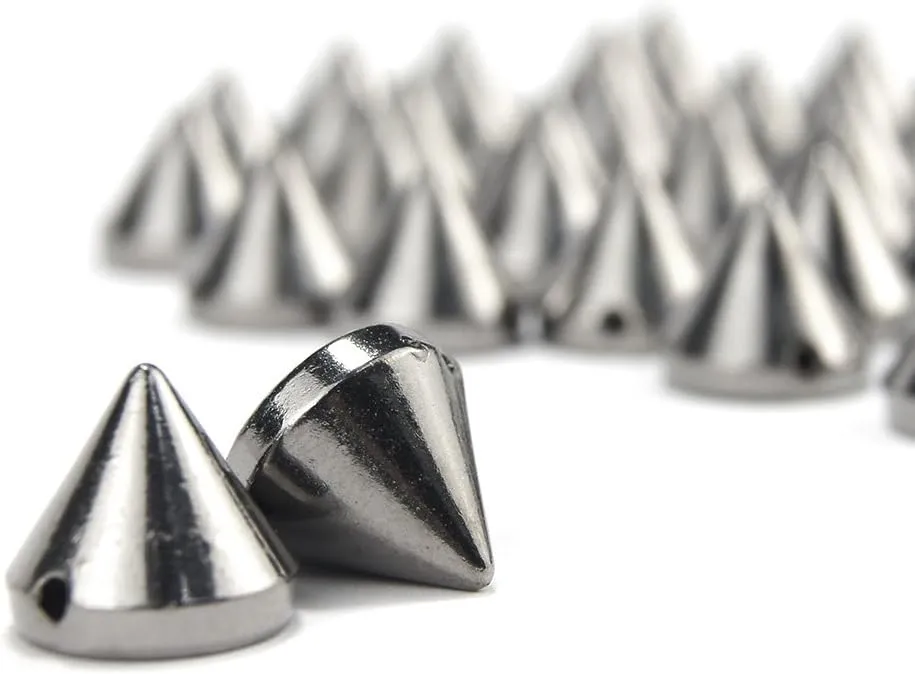 AIYUE 100pcs 12mm Silver Gold Gun Black Acrylic Bullet Spike Cone Studs, Beads, Sew On, Glue On, Stick On, DIY Garments, Bags & Shoes Embellishment (Gun black100)