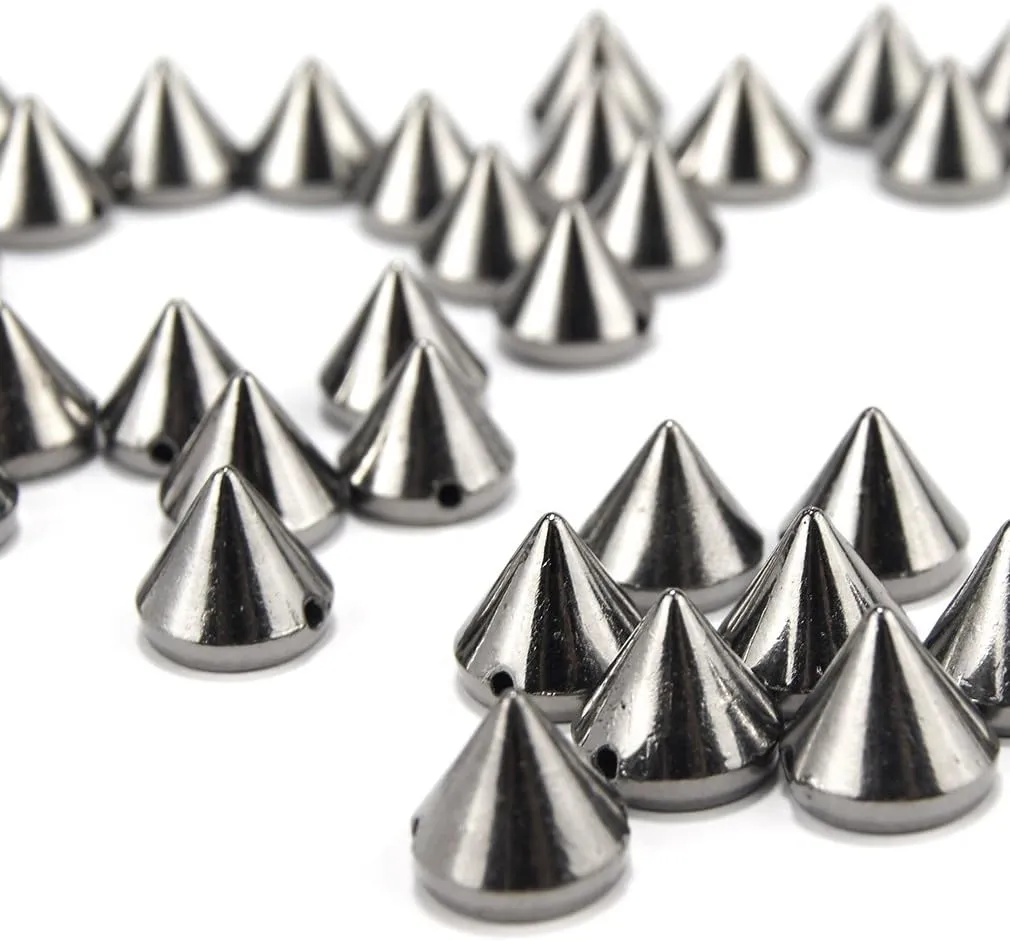 AIYUE 100pcs 12mm Silver Gold Gun Black Acrylic Bullet Spike Cone Studs, Beads, Sew On, Glue On, Stick On, DIY Garments, Bags & Shoes Embellishment (Gun black100)