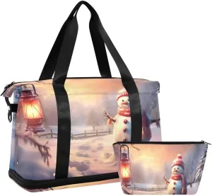 ALAZA Pine Tree Merry Christmas Sunset Travel Duffel Bag with Shoe Compartment Tote Bag Weekender Overnight Bag with Wet Pocket for Travel,Gym,Yoga,Swimming