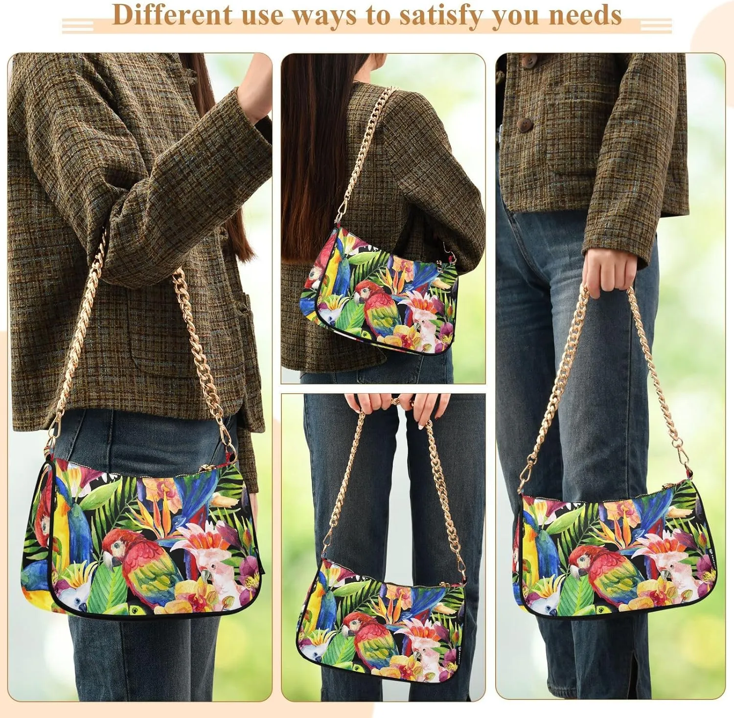 ALAZA Shoulder Handbags for Women Travel Hobo Tote Handbag Women Gold Chain Shoulder Bags Purse with Zipper Closure