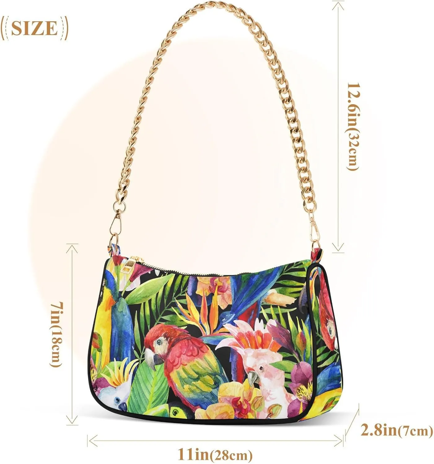 ALAZA Shoulder Handbags for Women Travel Hobo Tote Handbag Women Gold Chain Shoulder Bags Purse with Zipper Closure