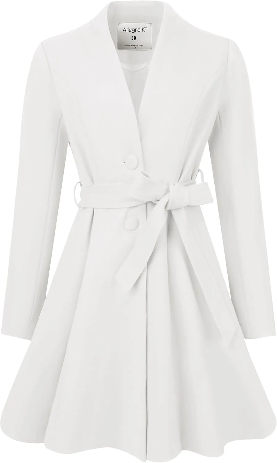 Allegra K Elegant Winter Coat for Women's Collarless Single Breasted Tie Wrap A-Line Swing Coats