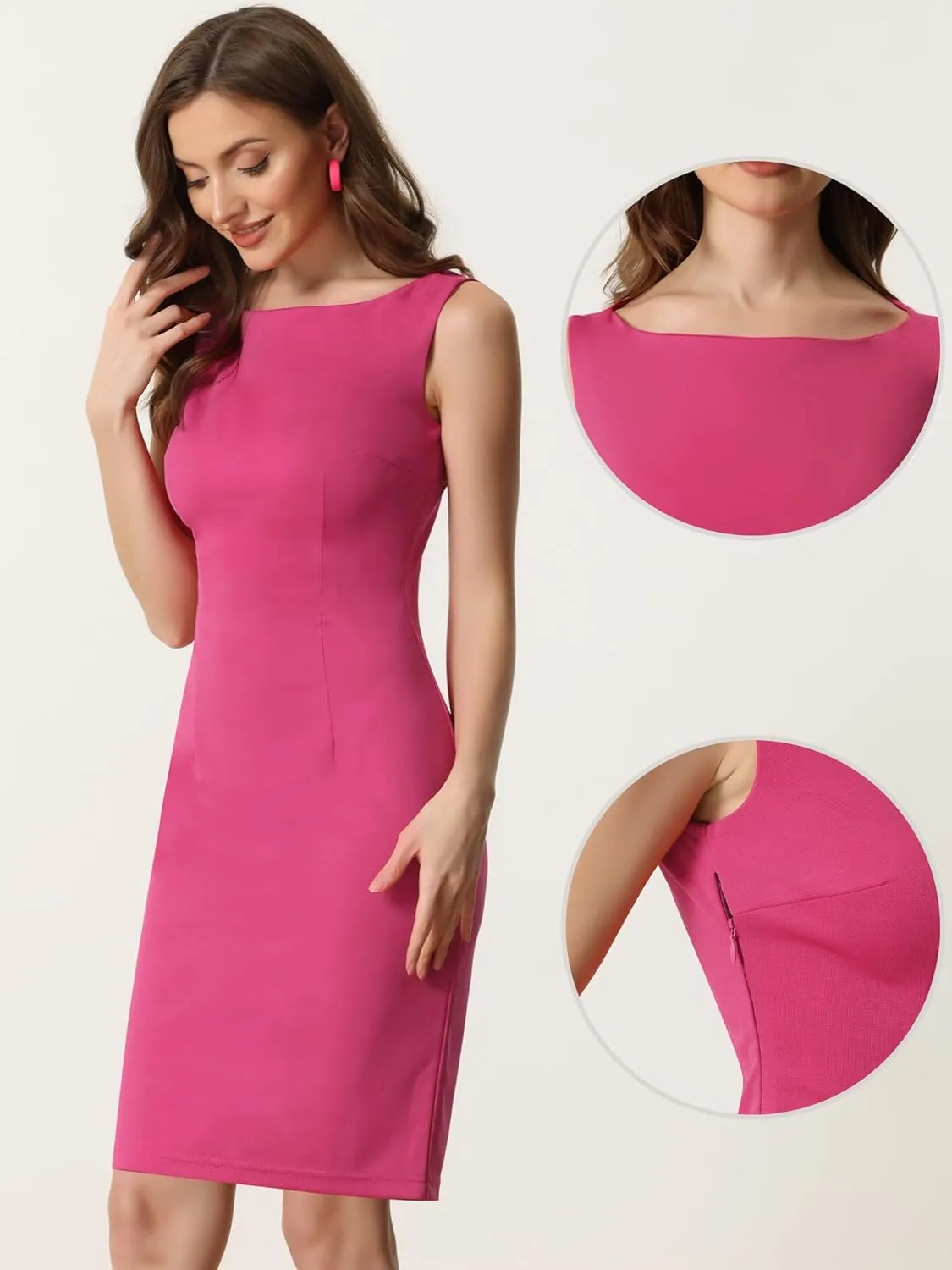 Allegra K Sleeveless Sheath Dress for Women's 2024 Boat Neck Teacher Casual Office Dresses