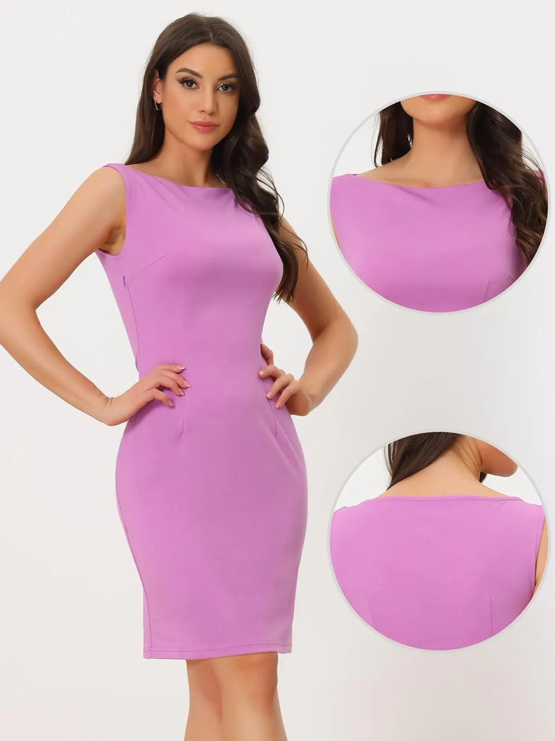 Allegra K Sleeveless Sheath Dress for Women's 2024 Boat Neck Teacher Casual Office Dresses