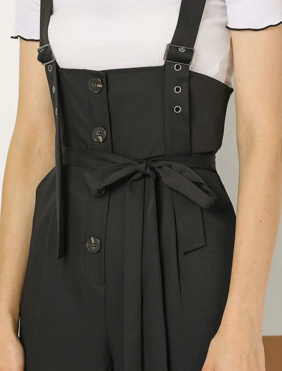 Allegra K Women's Wide Leg Overalls Loose Fit Belted High Waist Suspenders Jumpsuits