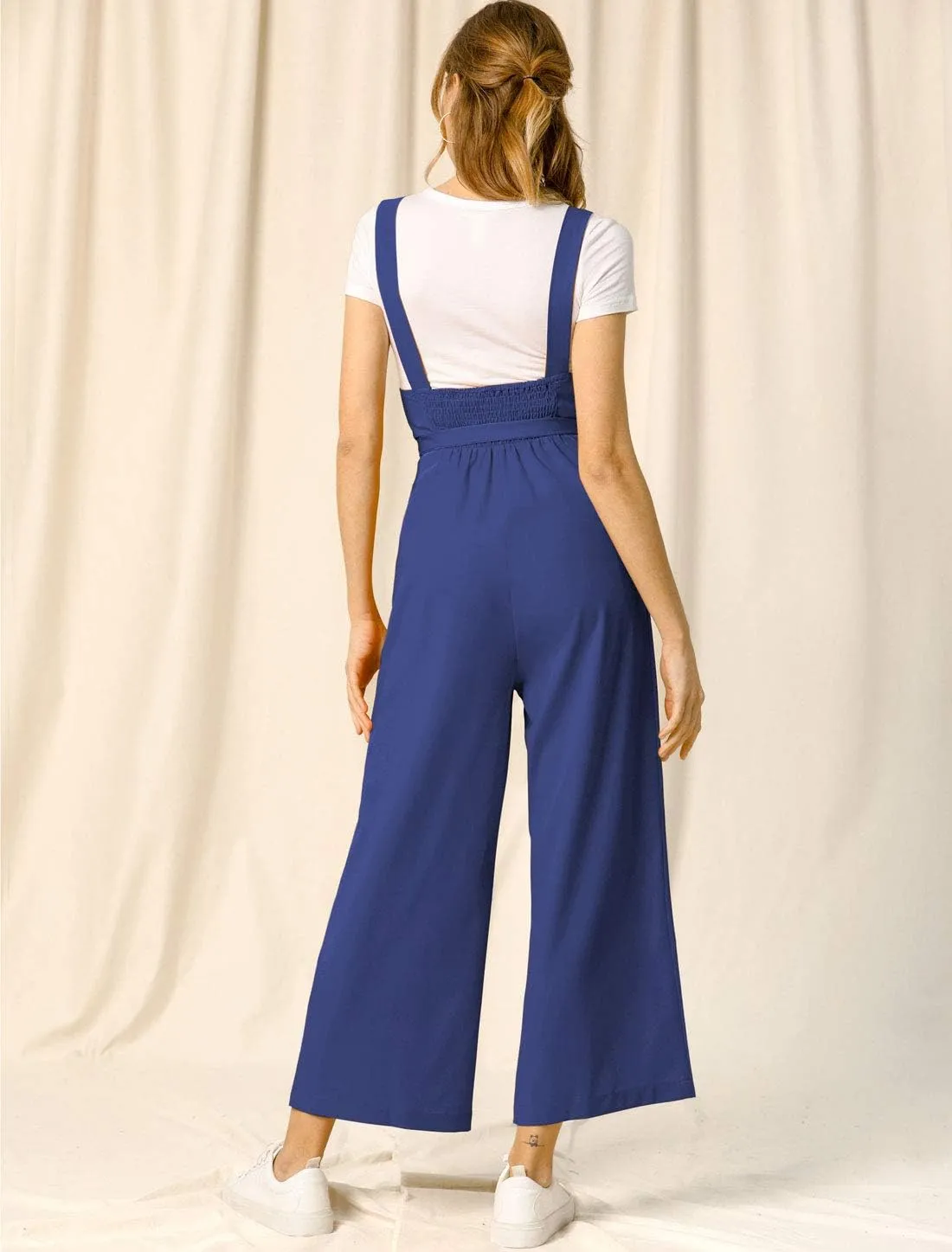 Allegra K Women's Wide Leg Overalls Loose Fit Belted High Waist Suspenders Jumpsuits