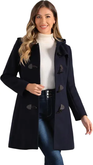 Allegra K Women's Winter Overcoat Mid-thigh Hooded Toggle Duffle Long Coat