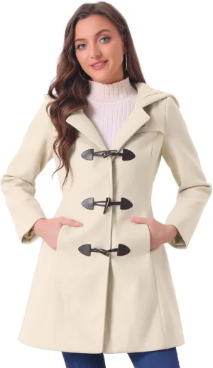 Allegra K Women's Winter Overcoat Mid-thigh Hooded Toggle Duffle Long Coat