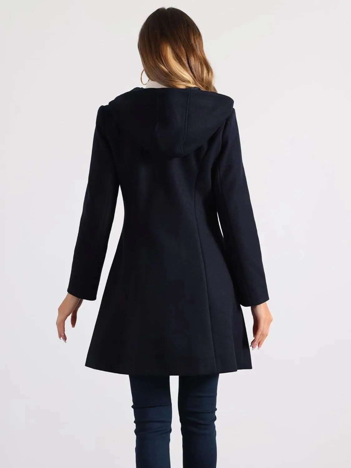 Allegra K Women's Winter Overcoat Mid-thigh Hooded Toggle Duffle Long Coat