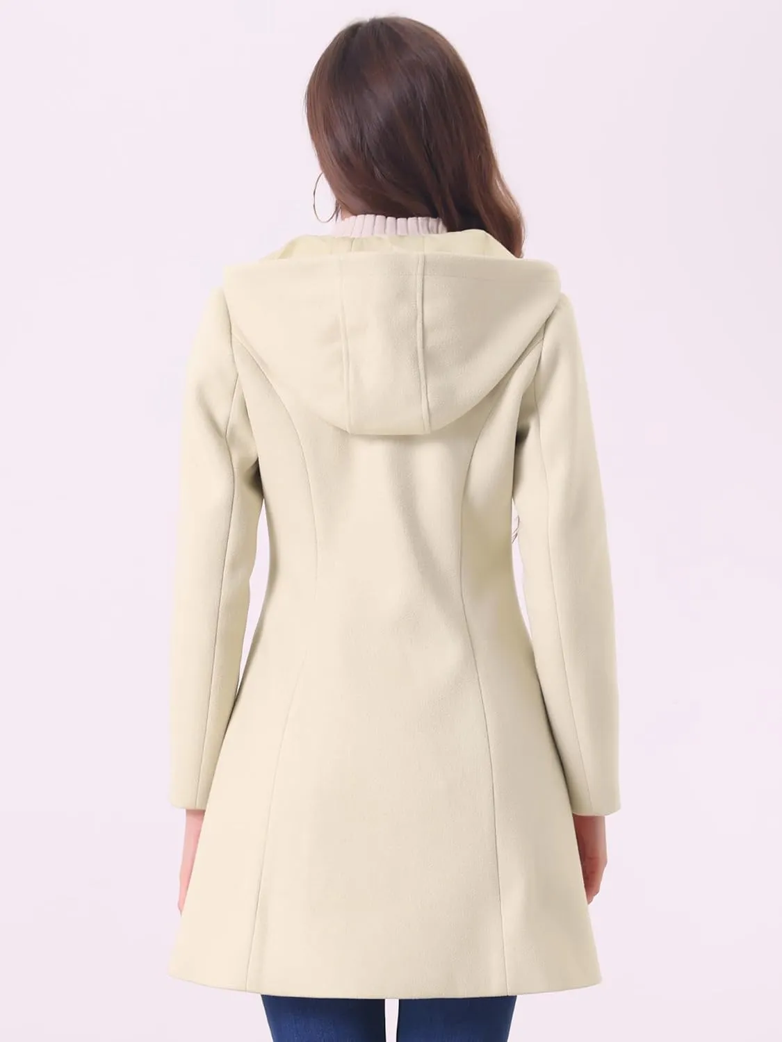 Allegra K Women's Winter Overcoat Mid-thigh Hooded Toggle Duffle Long Coat