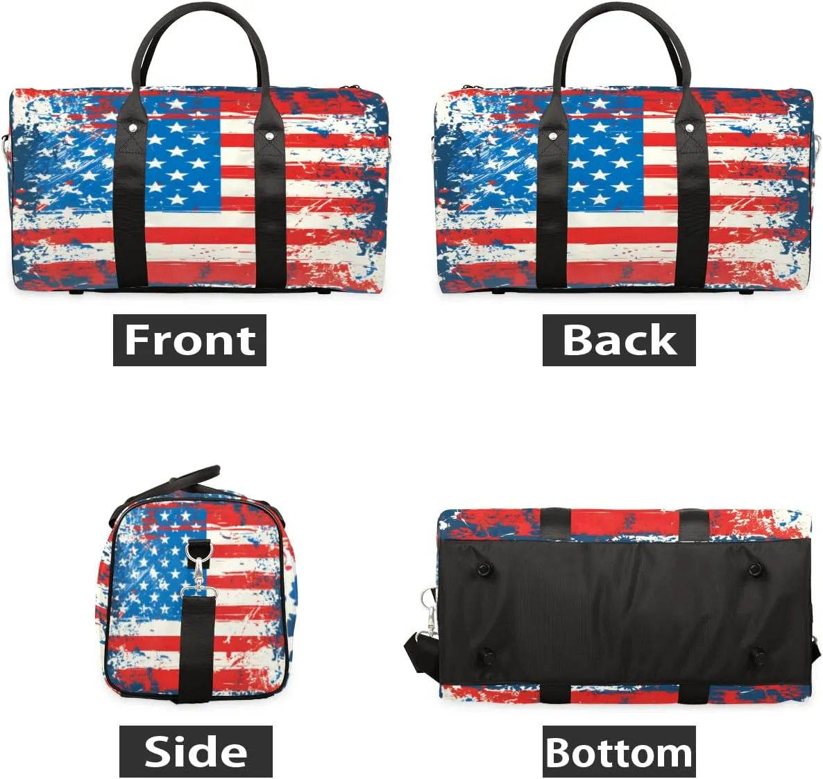 American Flag 4 Of July Travel Duffle Bag, Sports Gym Bags for Women Men, Carry On Weekender Overnight Workout Airplane Trips Bag