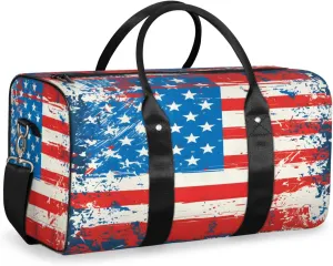 American Flag 4 Of July Travel Duffle Bag, Sports Gym Bags for Women Men, Carry On Weekender Overnight Workout Airplane Trips Bag