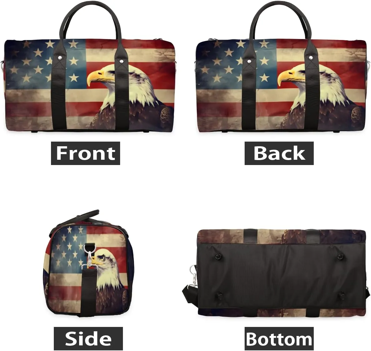 American Flag Eagles Travel Duffle Bag, Sports Gym Bags for Women Men, Carry On Weekender Overnight Bag, Patriotic USA Flag Workout Hospital Airplane Trips Bag