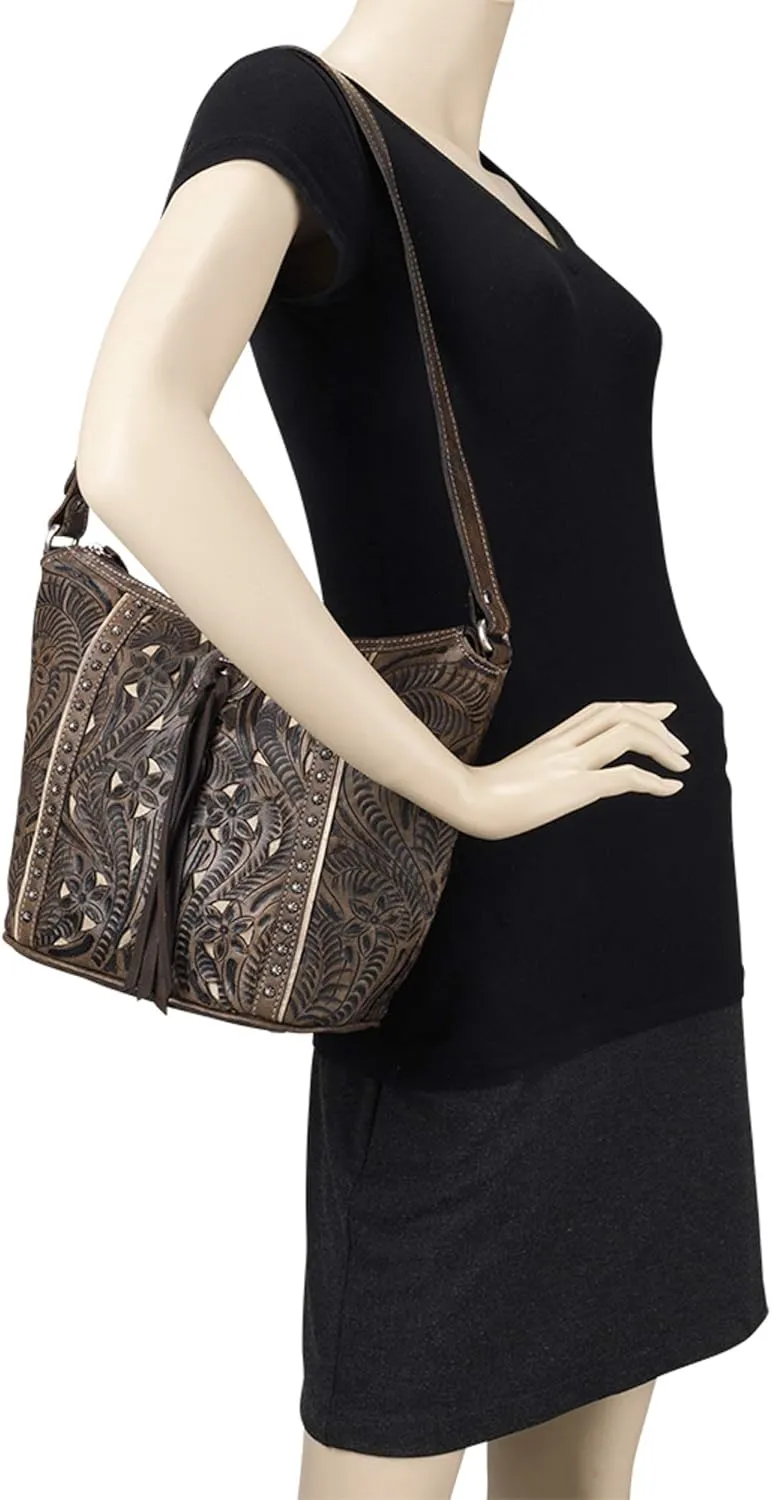 American West Hill Country Zip Top Bucket Tote - Genuine Leather Handbag for Women