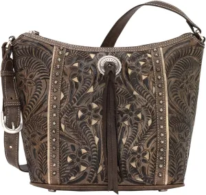 American West Hill Country Zip Top Bucket Tote - Genuine Leather Handbag for Women