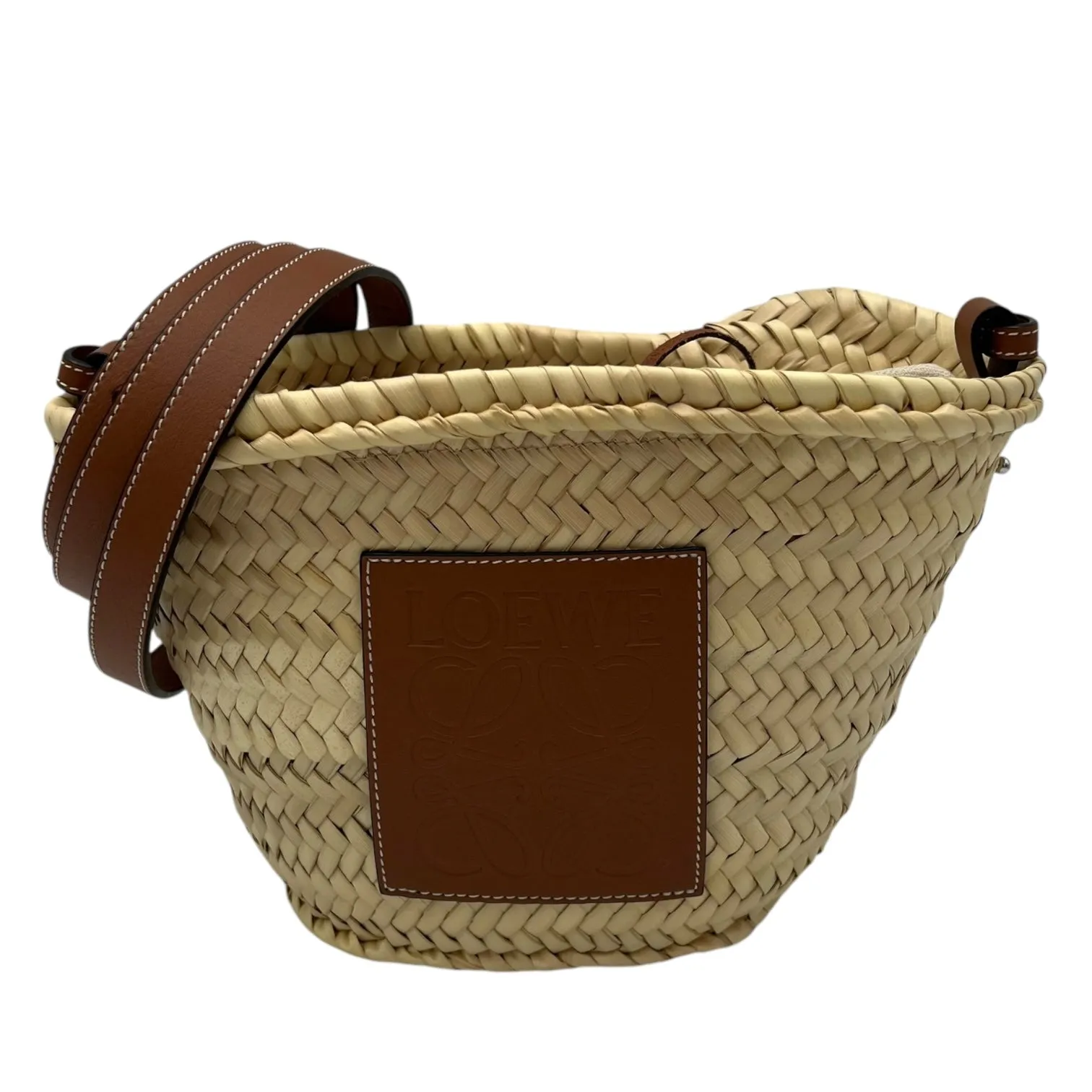 Anagram Bucket Bag Beige in Raffia, Silver hardware