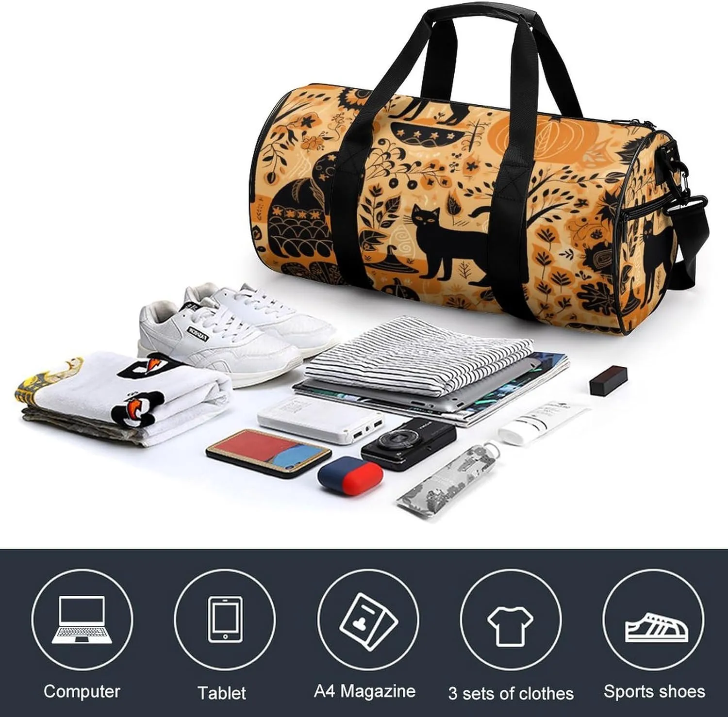 Animals And Pumpkins Gym Bag Small Travel Duffle Bag with Compartment Carry On Weekender Bag for Women Men