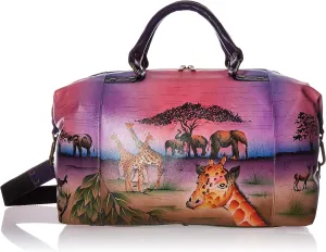 Anna by Anuschka Women's Medium Shoulder Hobo Handpainted Leather Large Travel Tote-Serengeti Sunset