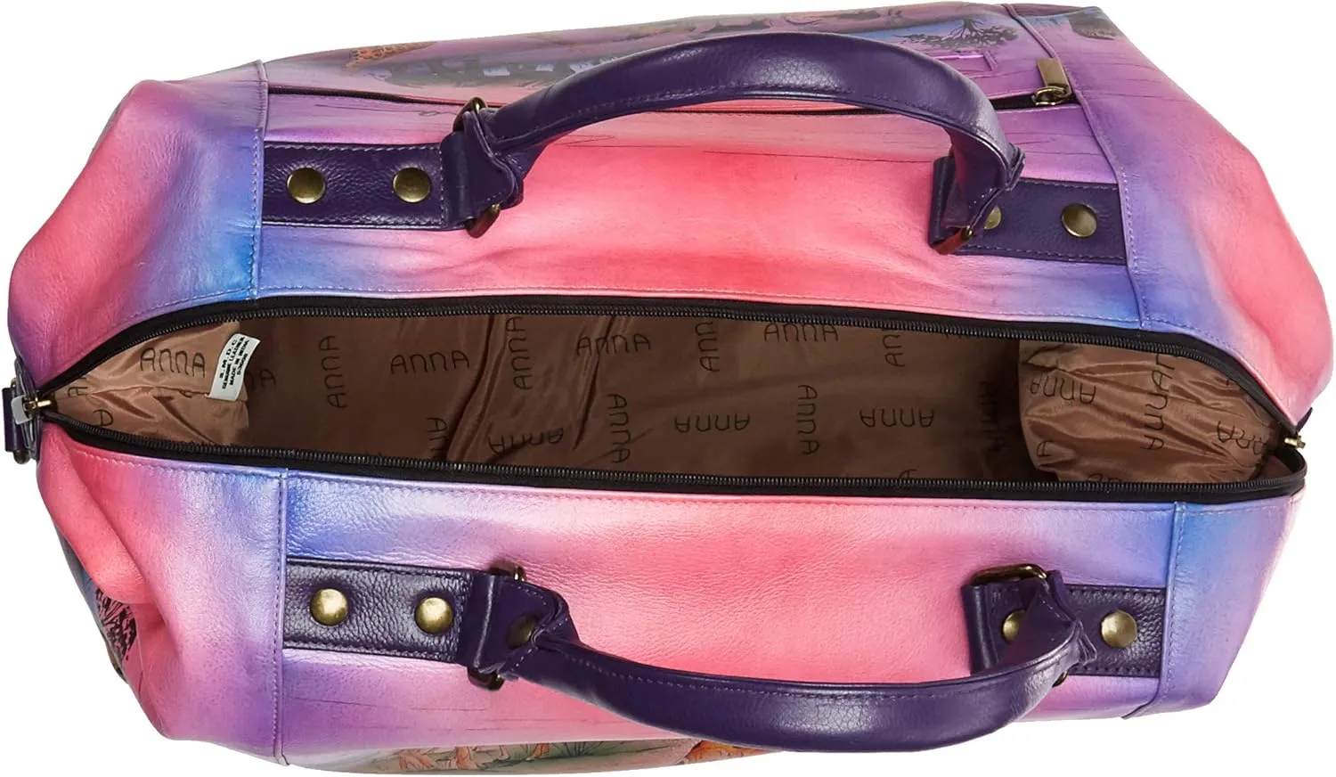 Anna by Anuschka Women's Medium Shoulder Hobo Handpainted Leather Large Travel Tote-Serengeti Sunset