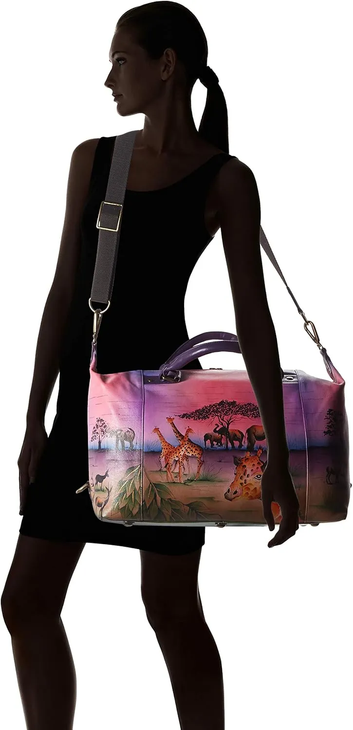 Anna by Anuschka Women's Medium Shoulder Hobo Handpainted Leather Large Travel Tote-Serengeti Sunset