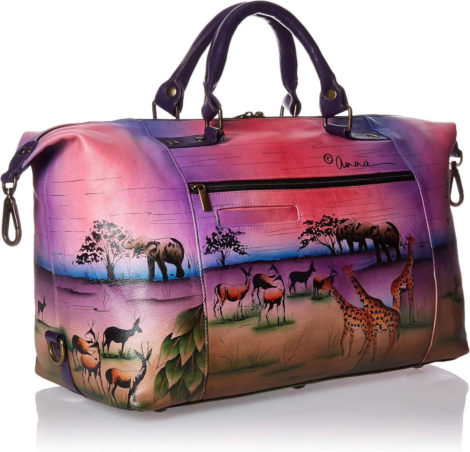 Anna by Anuschka Women's Medium Shoulder Hobo Handpainted Leather Large Travel Tote-Serengeti Sunset